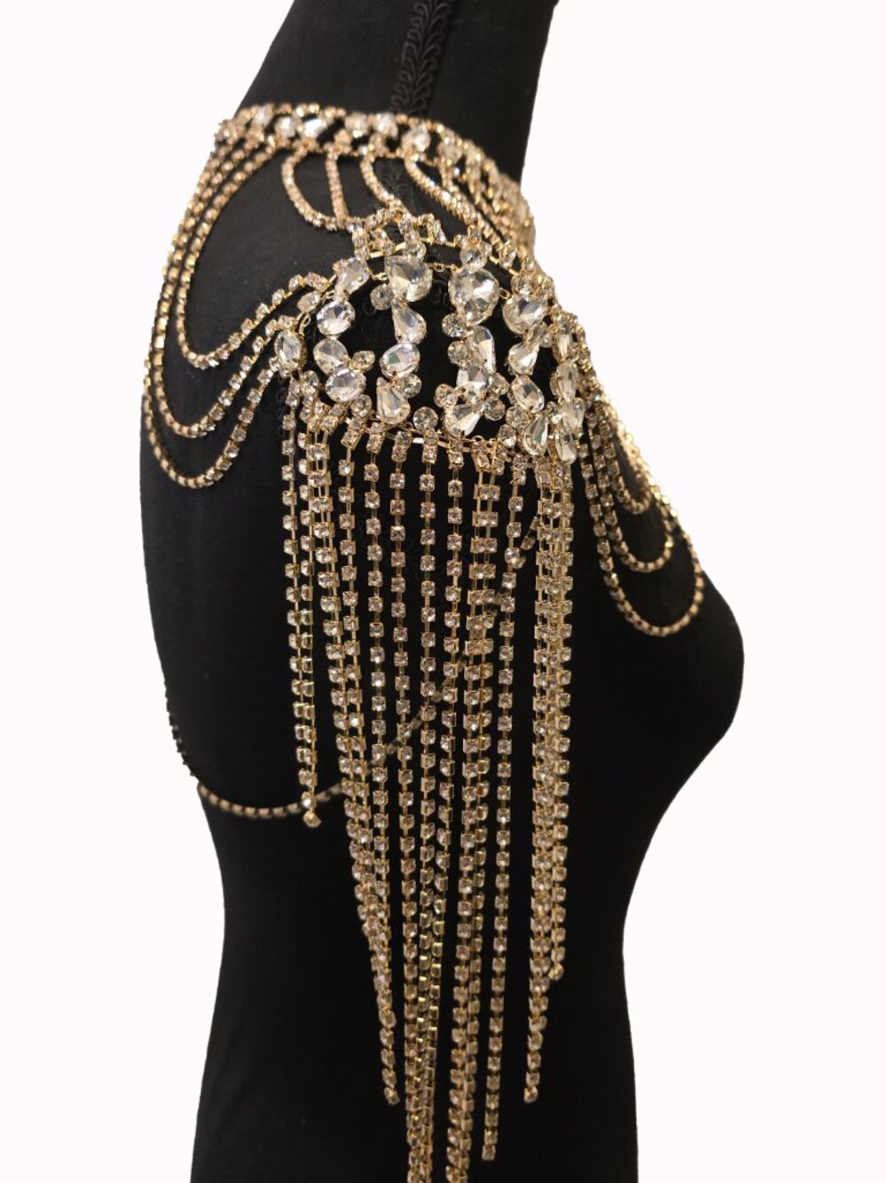Beautiful Gold Fashion Top Shoulder Rhinestone Jeweled Statement Piece - Picture 3 of 6